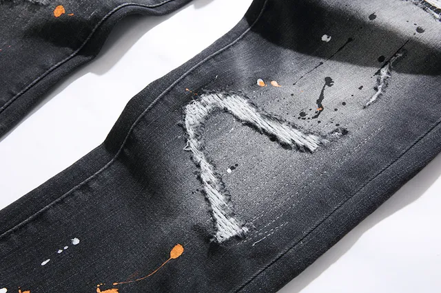 Purple Brand Distressed Paint-Splattered Slim-Fit Jeans