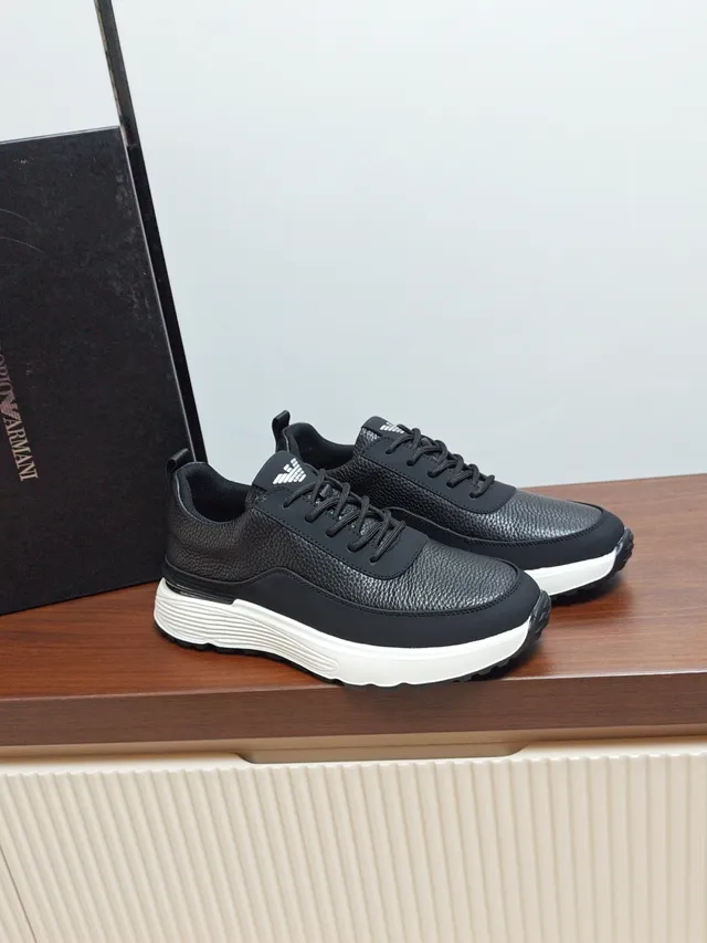 Emporio Armani Black Textured Upper White Midsole Lifestyle Sneaker