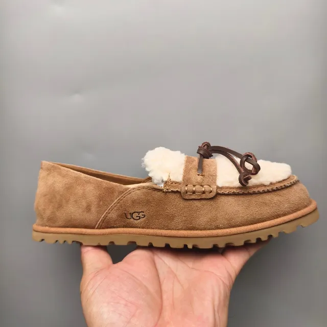 UGG Tasman Brown Beige Suede Upper Shearling-Lined Vamp Loafer