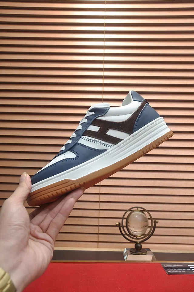 Hogan White Navy Layered Midsole Perforated Toe Cap Lifestyle Sneakers