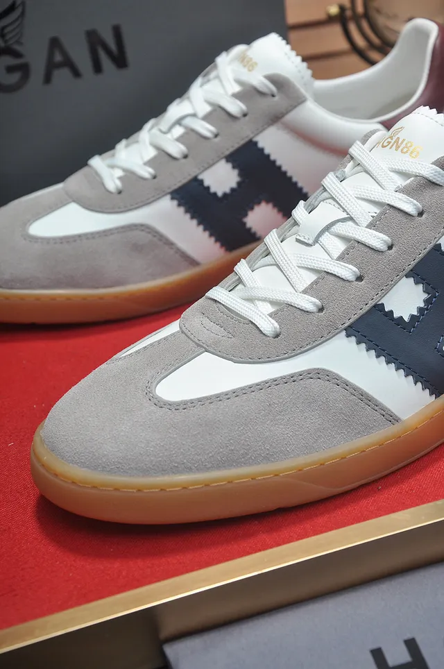 Hogan White Navy Low-Top Mixed-Material Lifestyle Sneakers