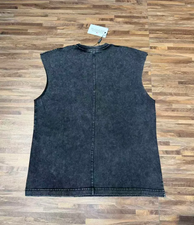 Black and Maroon Graphic-Print Distressed Sleeveless Vest Top