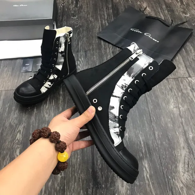 Black and White Abstract Print High-Top Martin Boot