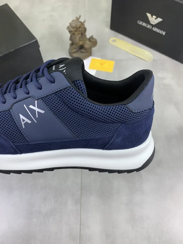 Armani Exchange Navy Mesh-Suede Logo Sneaker