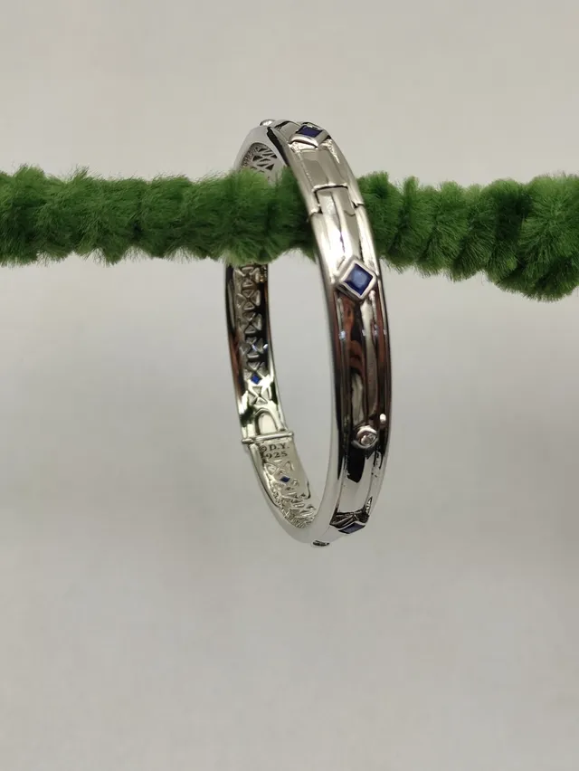 David Yurman Silver Blue Polished Geometric Lattice Cutout Bracelet