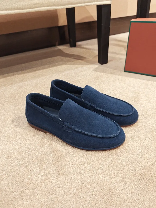 Navy Suede Slip-On Moccasin Loafer