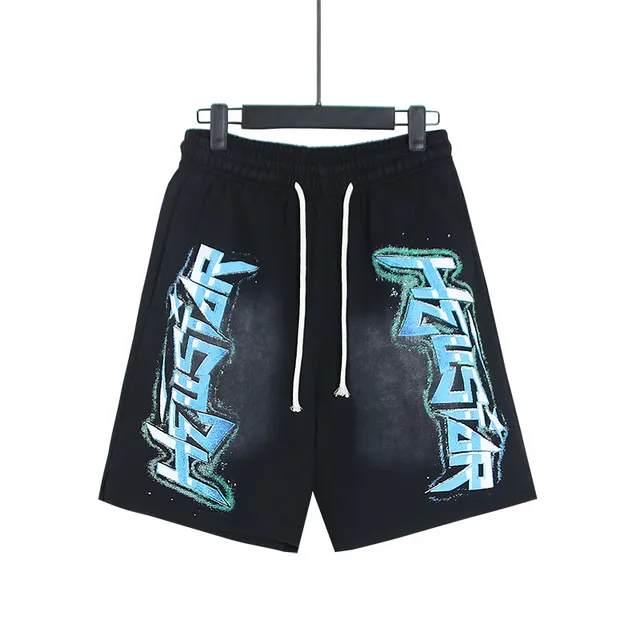 Black Graphic-Print Drawstring Waist Shorts