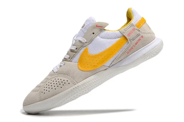 Nike Beige Yellow Low-Top Perforated Suede Toe Indoor Soccer Shoes