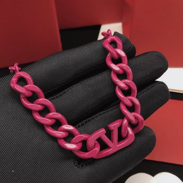 Chanel Pink Chunky Resin Chain Logo-Integrated Pendant Necklace