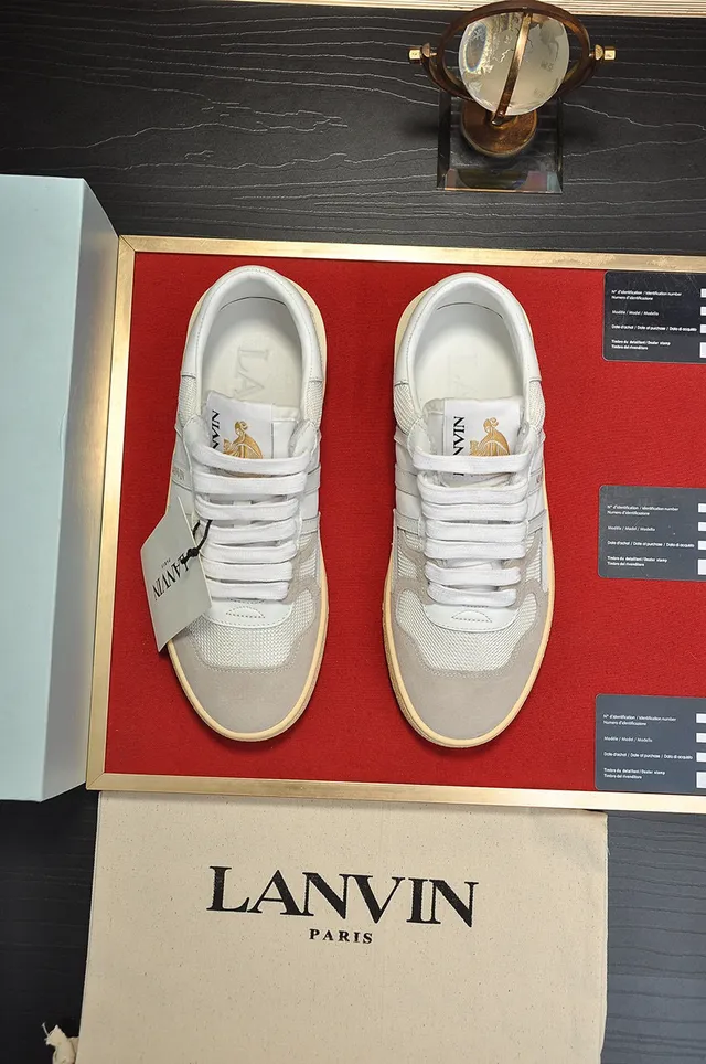 Lanvin White and Gray Mixed-Material Low-Top Lifestyle Sneakers