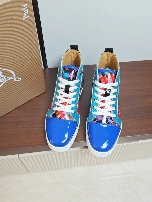 Christian Louboutin Multicolor Blue High-Top Glossy Patent Toe Lifestyle Sneakers