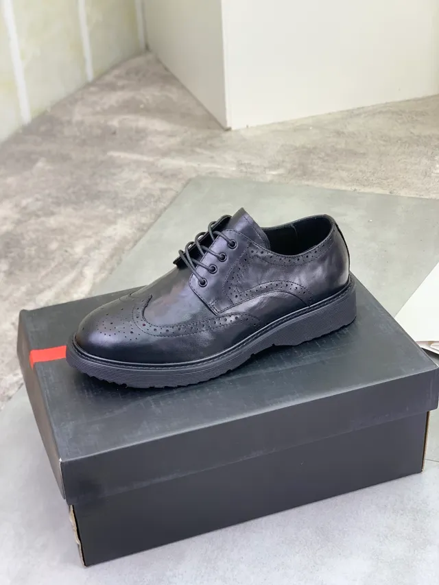 Prada Black Wingtip Perforated Detailing Brogue