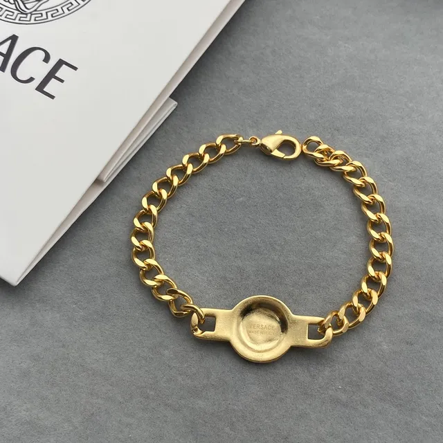 Versace Chain Reaction Medusa Head Crystal Bezel Gold-Tone Curb Chain Bracelets