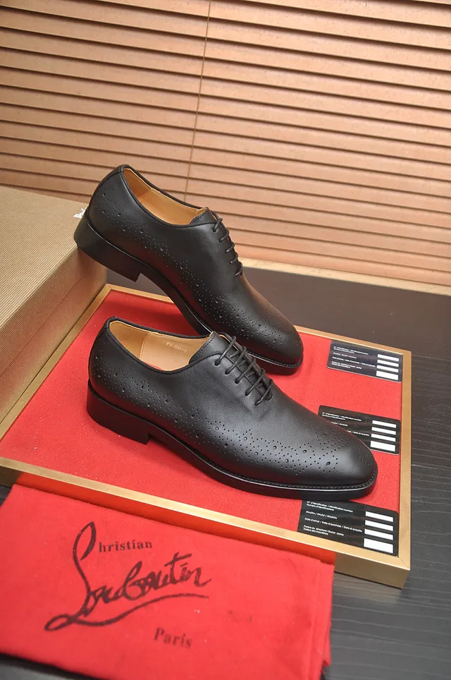 Christian Louboutin Black Red Leather Full Perforations Brogue