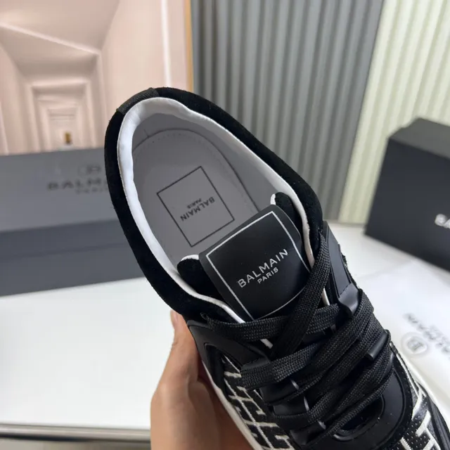 Balmain Le City Black White Monogrammed Side Panel Sculpted Overlays Lifestyle Sneakers