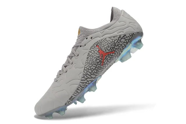 Air Jordan Gray Red Elephant Print Overlay Iridescent Holographic Outsole Firm-Ground Soccer Shoes