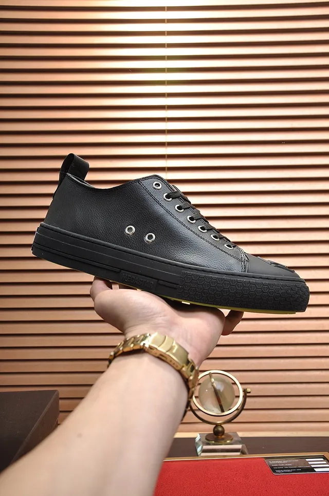 Philipp Plein Black Leather Embossed Monogram Lifestyle Sneakers