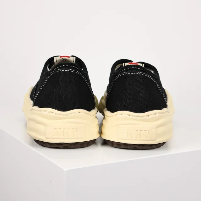 MMY Black Beige Canvas Upper Sculpted Cream Midsole Sneakers