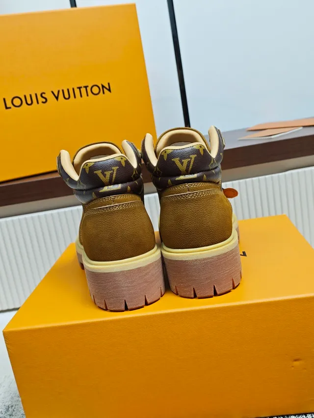Louis Vuitton Tan Suede Monogram Trim Work Boot