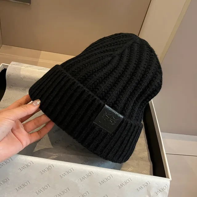 Loewe Anagram Patch Ribbed Knit Black Beanie