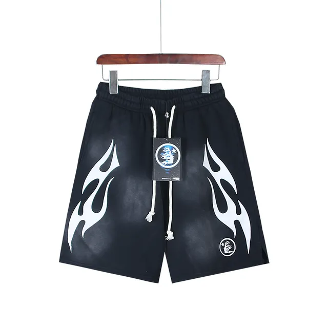 Black Gradient Flame Graphic Drawstring Waist Shorts