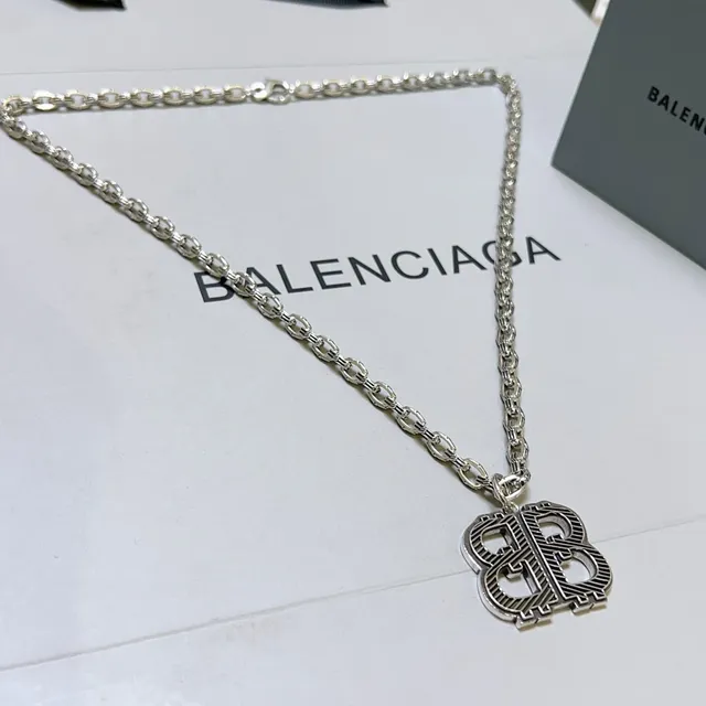 Balenciaga BB Monogram Silver Chain Necklace