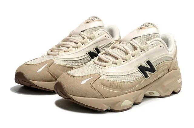 New Balance Beige Brown Midsole Mixed Suede And Mesh Upper Chunky Sneakers