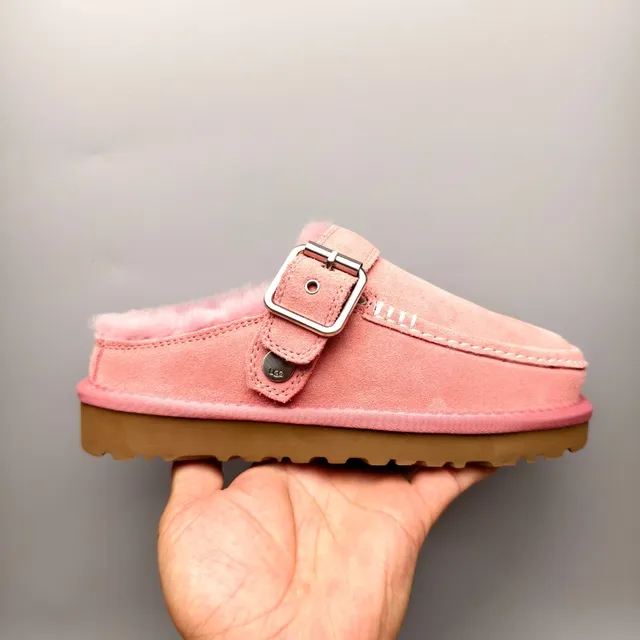 UGG Tasman Pink Suede Shearling-Lined Buckle Loafer