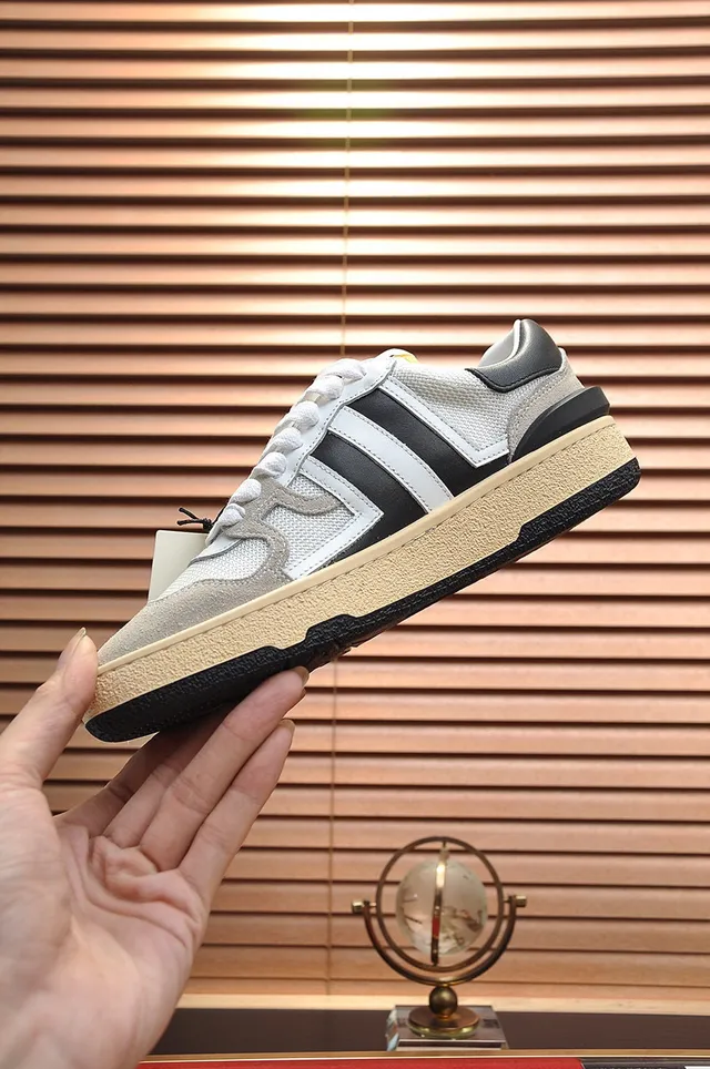 Lanvin White Black Mixed-Material Upper Side Stripe Branding Lifestyle Sneakers