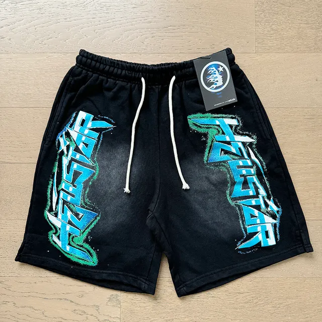 Black Graphic-Print Drawstring Waist Shorts