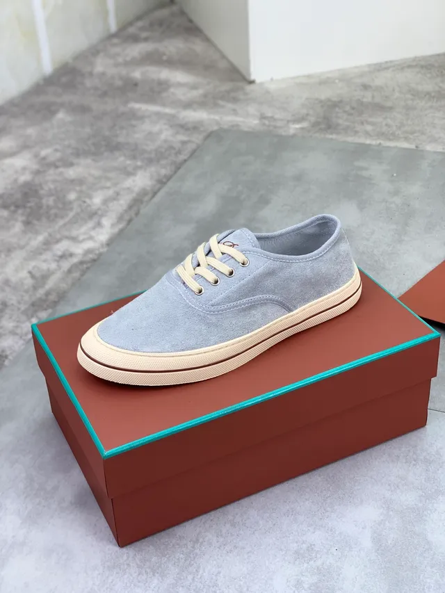 Gray Beige Suede Upper Laces Canvas Shoes