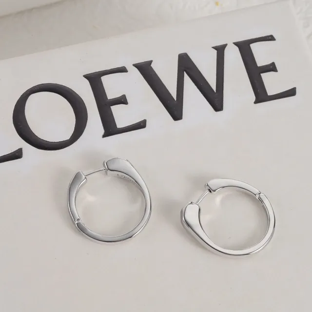 Loewe Silver Gold Minimalist Hinged Hoop Earrings