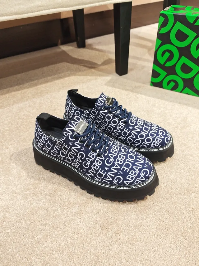 Dolce & Gabbana Navy Black Monogram-Print Platform Sole Chunky Sneakers