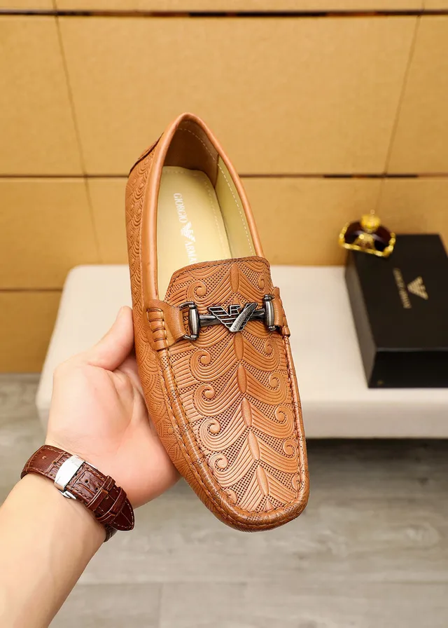 Giorgio Armani Embossed Leather Horsebit Loafers