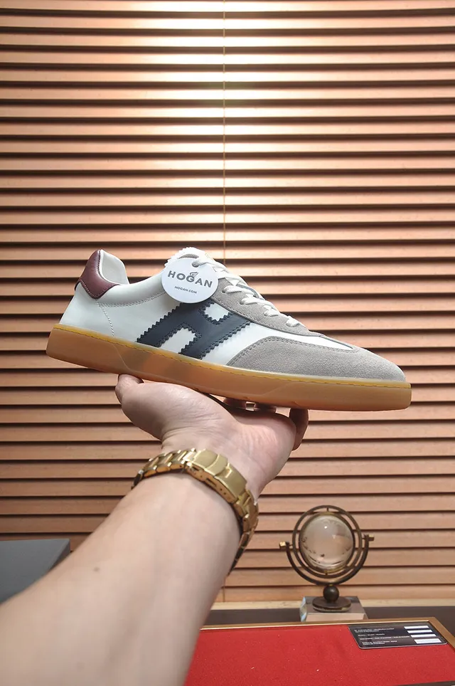 Hogan White Navy Low-Top Mixed-Material Lifestyle Sneakers