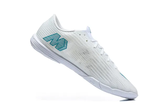 Nike White Blue Knit Upper Flat Rubber Outsole Indoor Soccer Shoes
