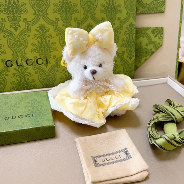 Gucci Yellow White Plush Teddy Bear Ruffled Dress