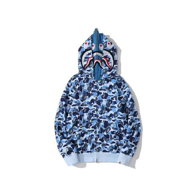 A Bathing Ape Shark Blue Multicolor ABC Camo Print Hood Hoodie