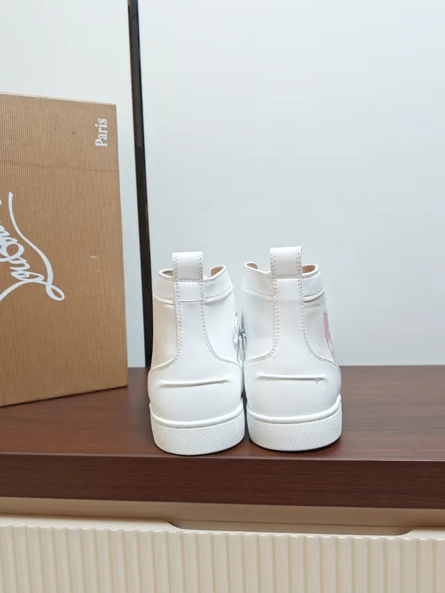 Christian Louboutin White Pink High-Top Leather Sneakers