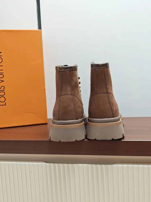 Louis Vuitton Brown Suede Monogram Collar Work Boot