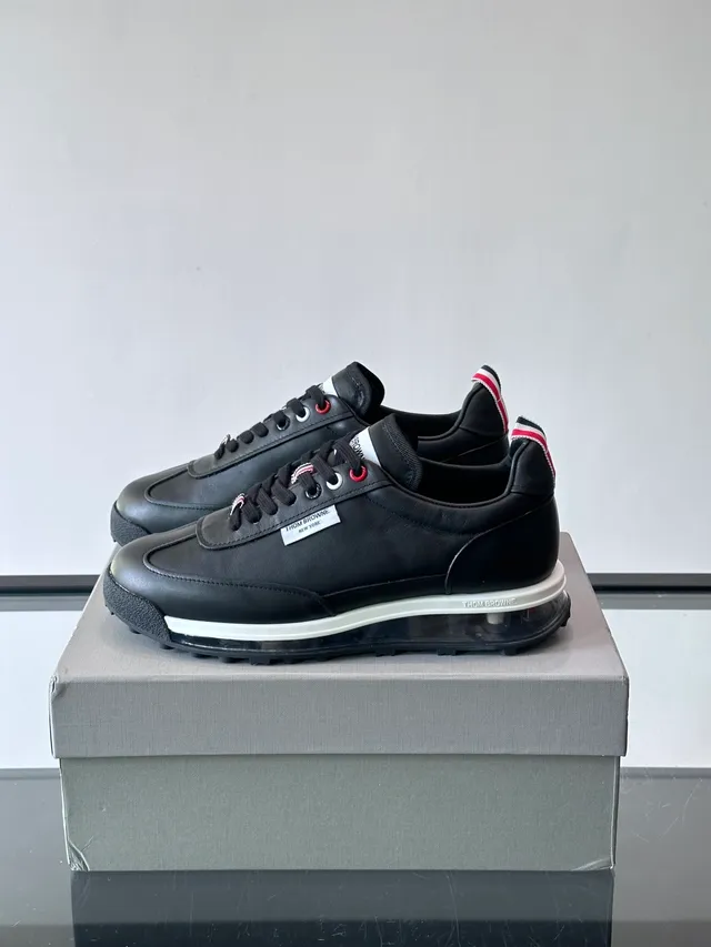 Thom Browne Black White Leather Upper Transparent Air-Cushioned Sole Sneakers
