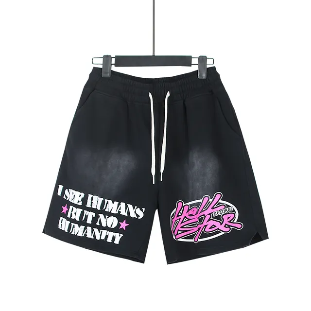 Hellstar Graphic Print Black and Pink Oversized T-Shirt and Shorts Casual Set
