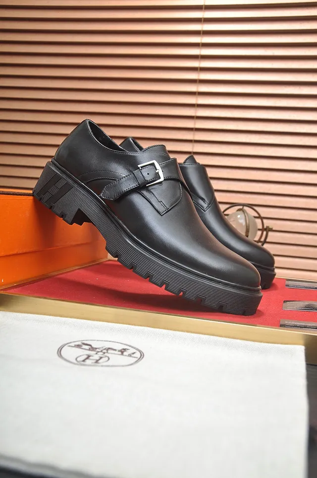 Hermès Black Single Strap Buckle Closure Monk Shoes