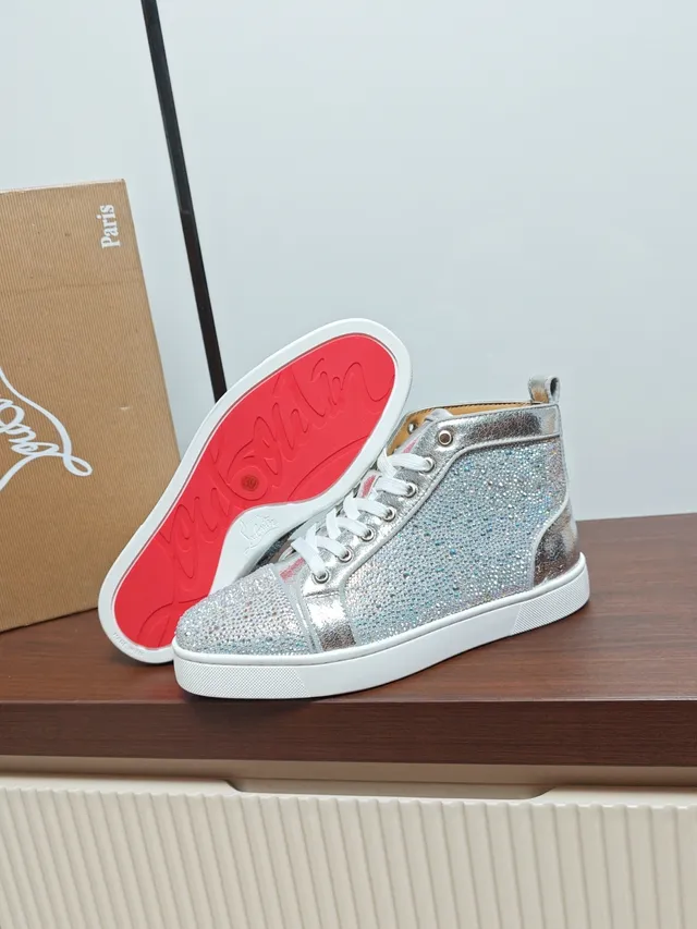 Christian Louboutin Crystal-Embellished Metallic High-Top Lifestyle Sneaker
