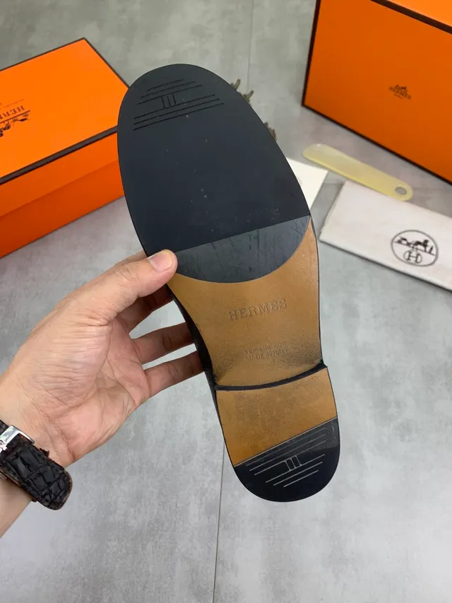 Hermès Oran Loafer Black Textured Leather H-Buckle Loafer