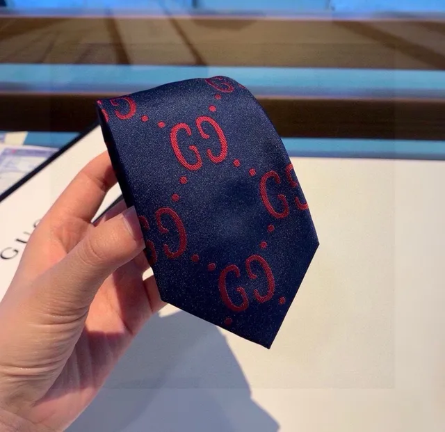 Gucci GG Monogram Navy and Red Necktie