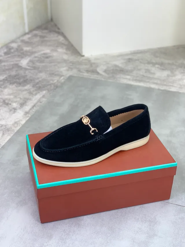 Loro Piana Horsebit Loafer Black Suede Cream Sole Loafers