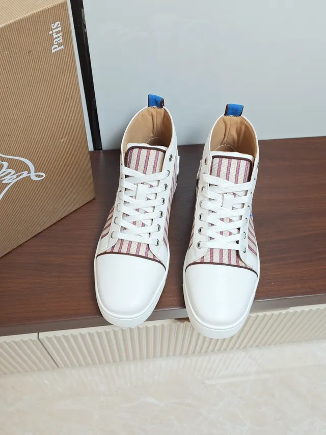 Christian Louboutin Loubi High White Blue Striped Canvas Lifestyle Sneakers