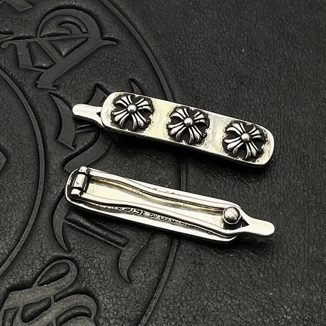 Chrome Hearts Cross Motif Silver Black Ornate Motifs Gothic Typography Brooch