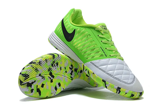 Nike Green White Neon Lime Perforated Upper Quilted Toe Cap Indoor Soccer Shoes
